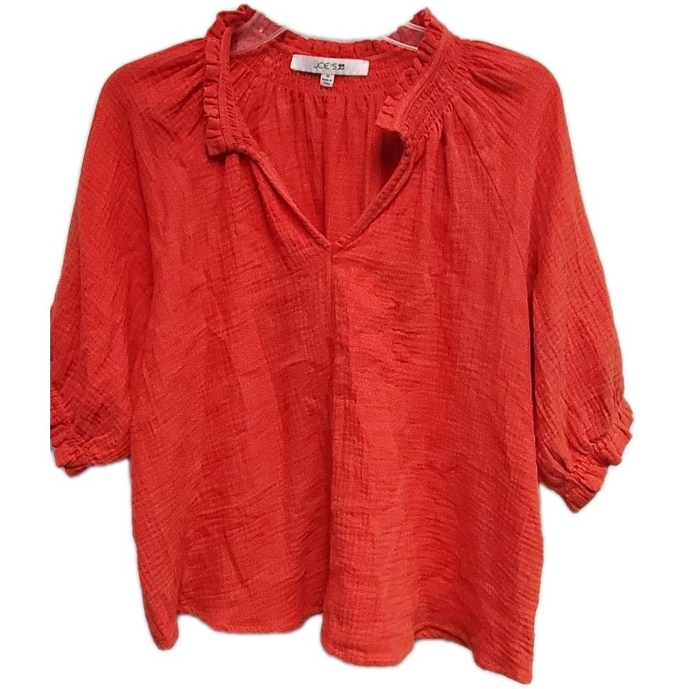 Joe's Collection Elbow Sleeve Cotton‎ Gauze Top Valient Poppy Size M